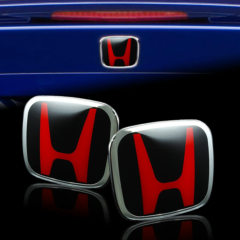 Red & Black JDM H New Emblem 2PCS Set Front & Rear For CIVIC SI COUPE 2012-2013