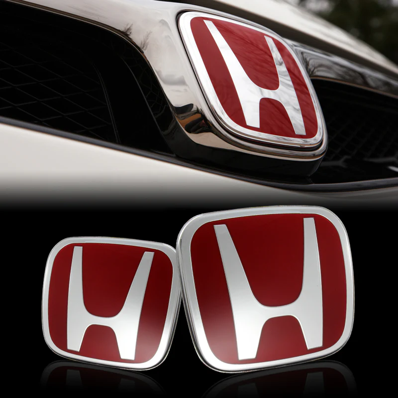 Red JDM H Emblem 2PCS Set Front & Rear For CIVIC 2DR COUPE 2016 2017 2018