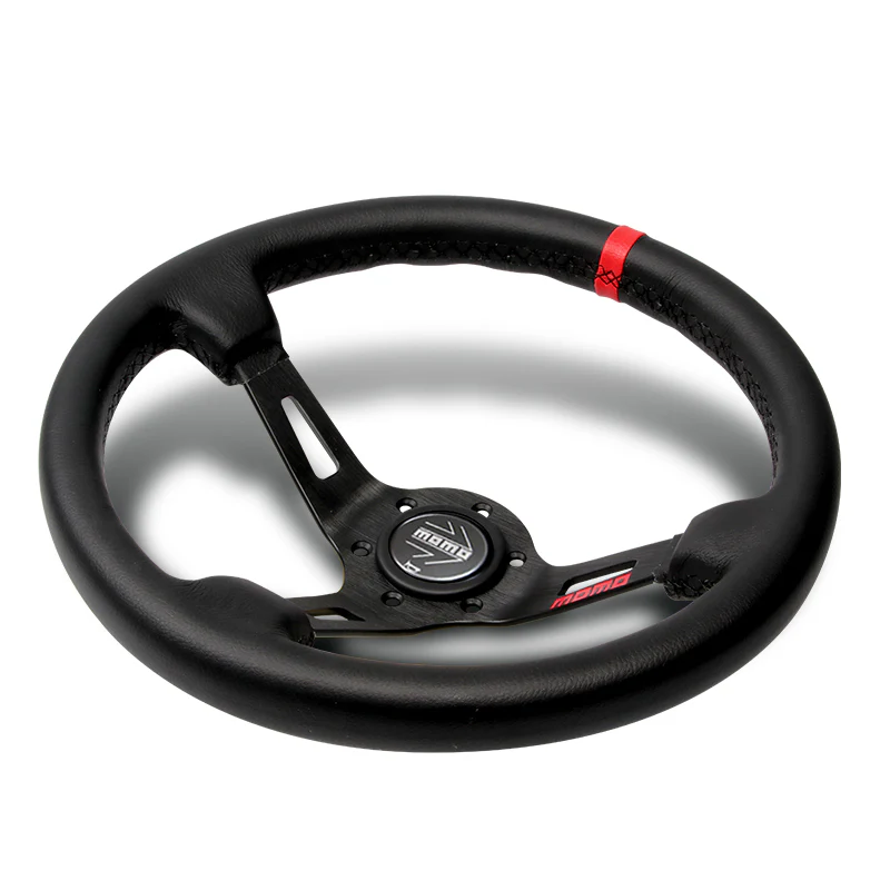 Red Line 350mm MOMO Racing Deep Dish Steering Wheel Microfiber Leather For Silver Grey momo hub - Image 3