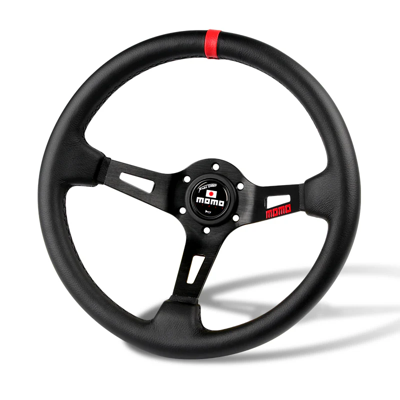 Red Line 350mm MOMO Racing Steering Wheel Microfiber Leather with MOMO Horn Button