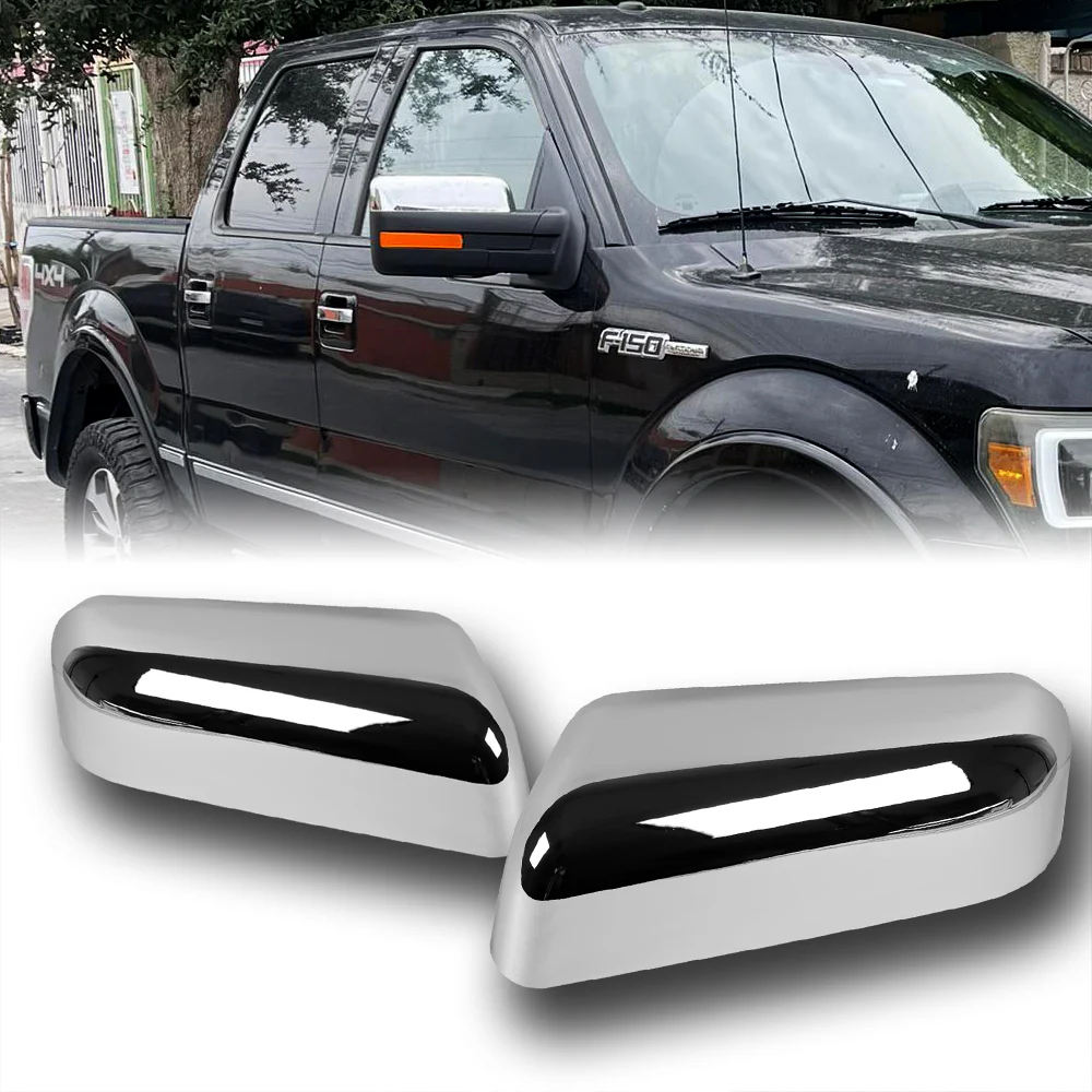 Side View Half Overlays Mirror Covers Cap For 2009-2014 Ford F-150 -Chrome ABS