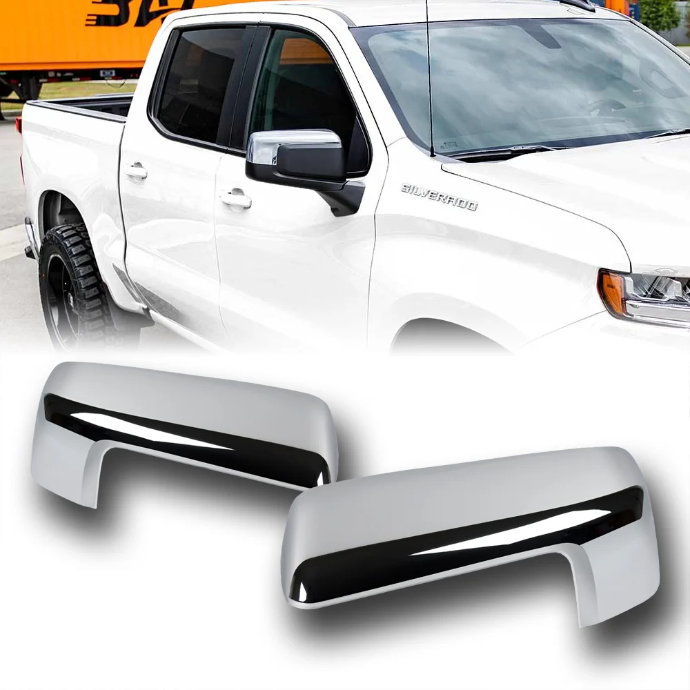Side View Mirror Covers Cap For 2019-2024 Chevy Silverado / GMC Sierra 1500 -Chrome ABS