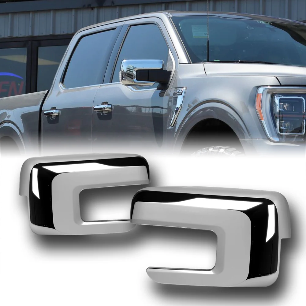 Side View Mirror Covers Overlays Cap For 2021 - 2023 Ford F-150 F150 -Chrome ABS W/ Turn Signal Hole