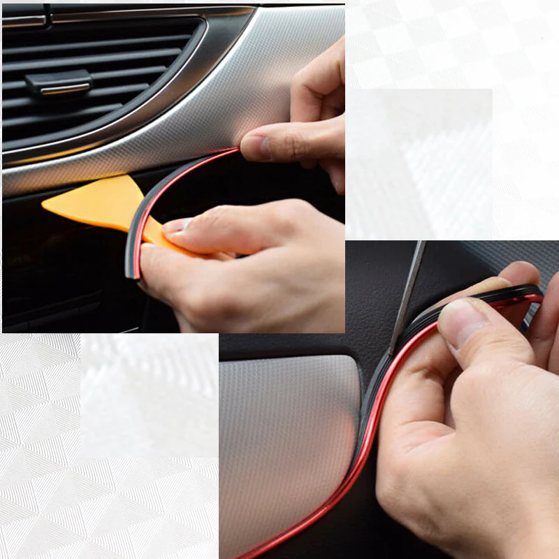 Silver 32.8 ft Interior Edge Gap Line Moulding Trim Molding Strip & Black Rim Protector Set Auto Car Décor - Image 5