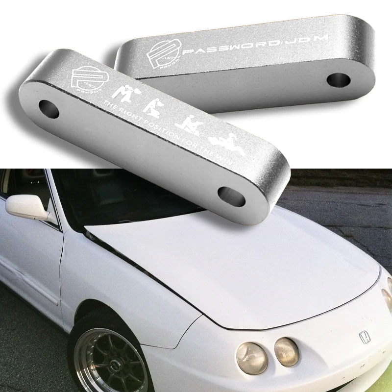 Password JDM Silver Combo Hood Vent Spacer Risers with Keychain For 90-01 Integra 88-15 Civic - Image 6