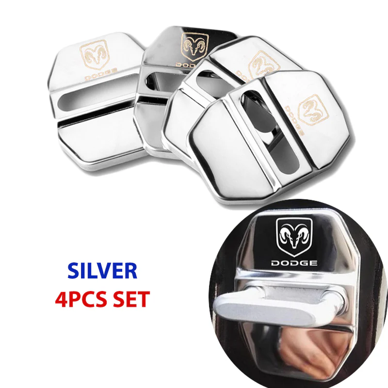 Silver DODGE Stainless Steel Door Lock Door Striker Buckle Lock Protective Cover Set - 4 pcs