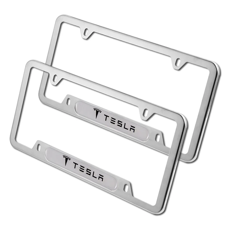 Silver Stainless Steel License Plate Frame NEW for Tesla 2PCS New