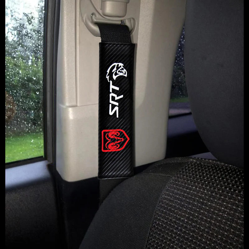 SRT DODGE Embroidered Set Armrest Cushion Center Console Cover Pad Mat with Seat Belt Cover Carbon Fiber Look - Image 8