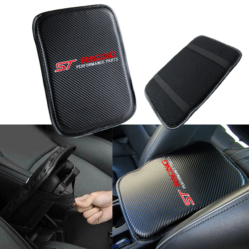 ST Racing Set of Carbon Fiber Look Embroidered Armrest Cushion & Seat Belt Cover - Image 4