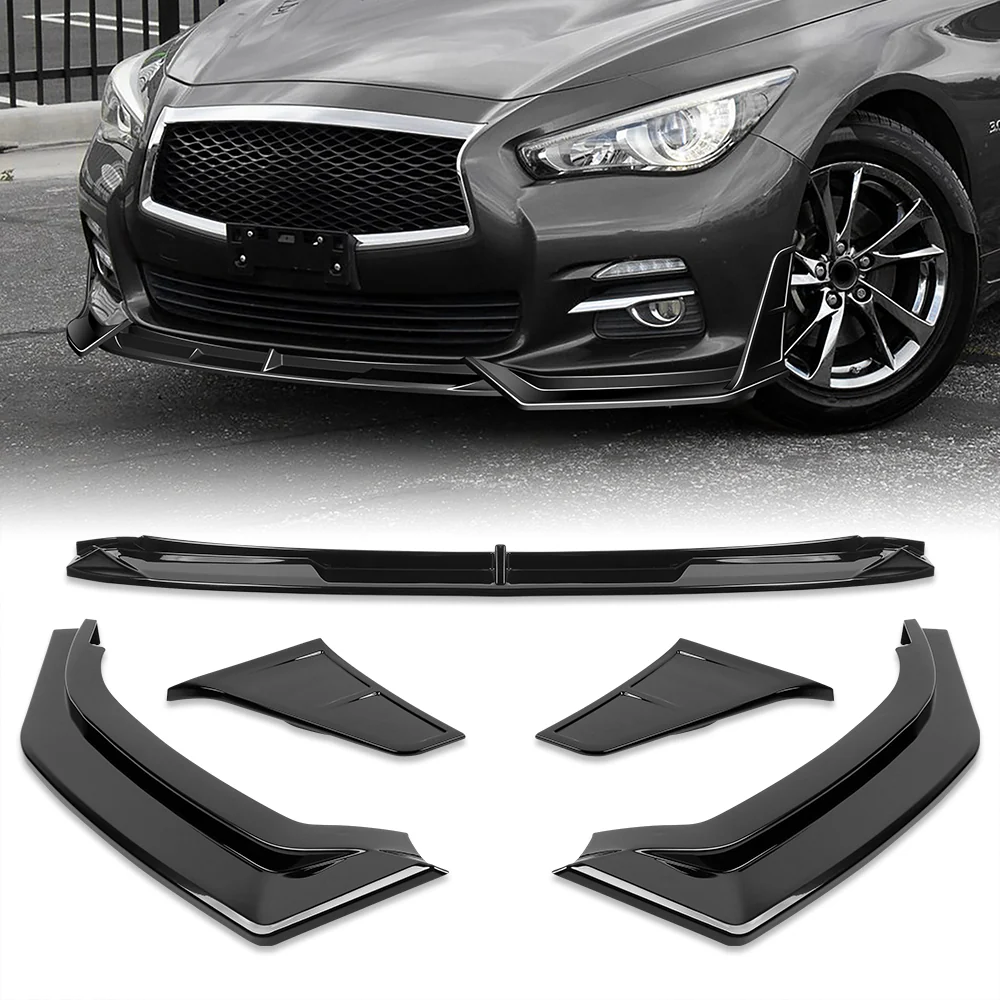 STP-Style For 2014-2017 Infiniti Q50 Luxe / Base Front Bumper Lip -Painted Black