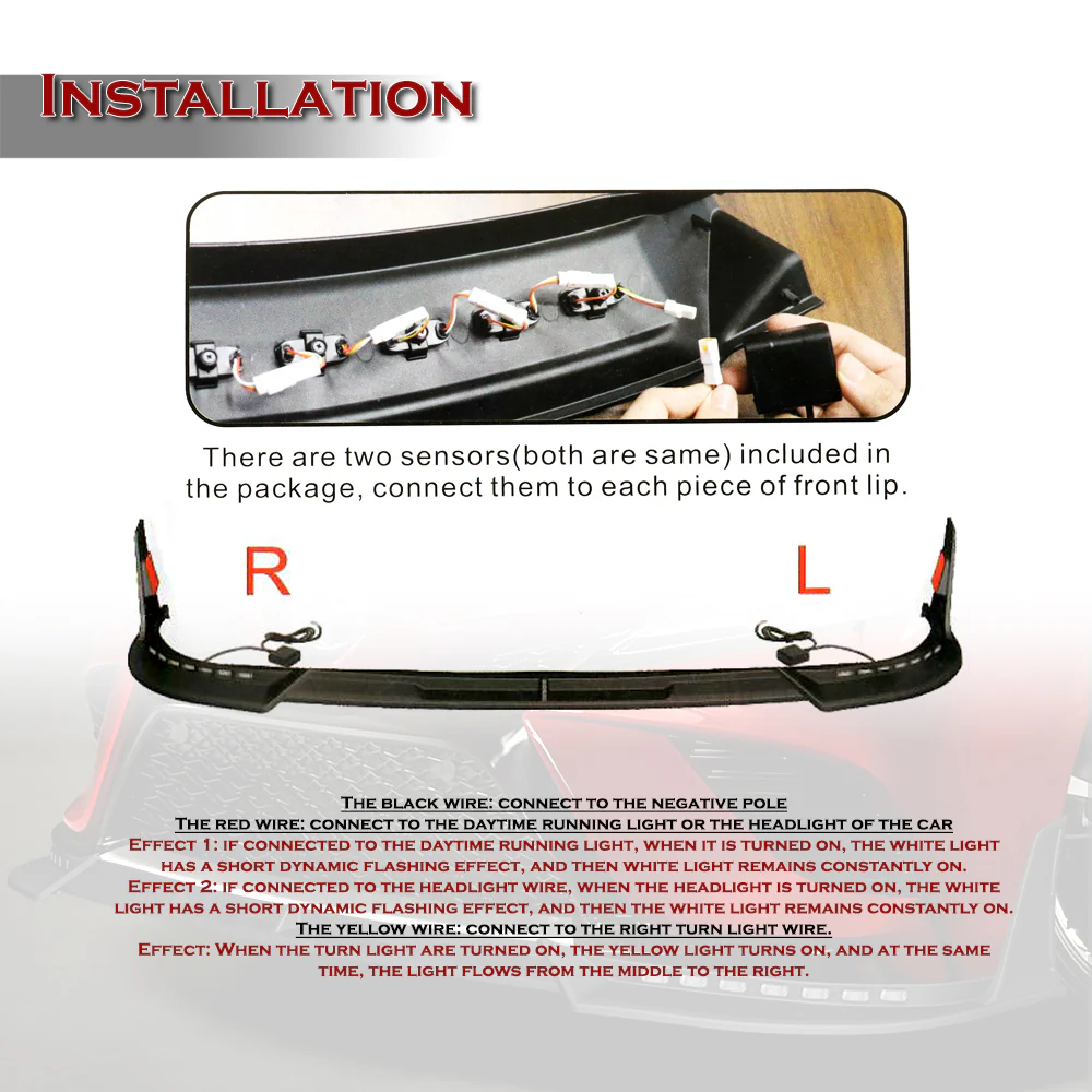 STP-Style For 2018-2020 Toyota Camry SE / XSE Front Bumper Lip With LED Sequential Light -Painted Black - Image 5