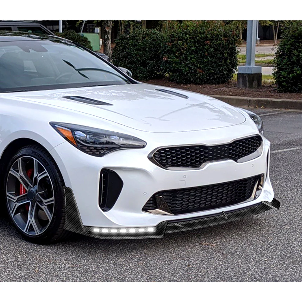 STP-Style For 2018-2023 Kia Stinger GT-Line Front Bumper Lip Splitter With LED Sequential Light -Carbon Fiber Look - Image 14