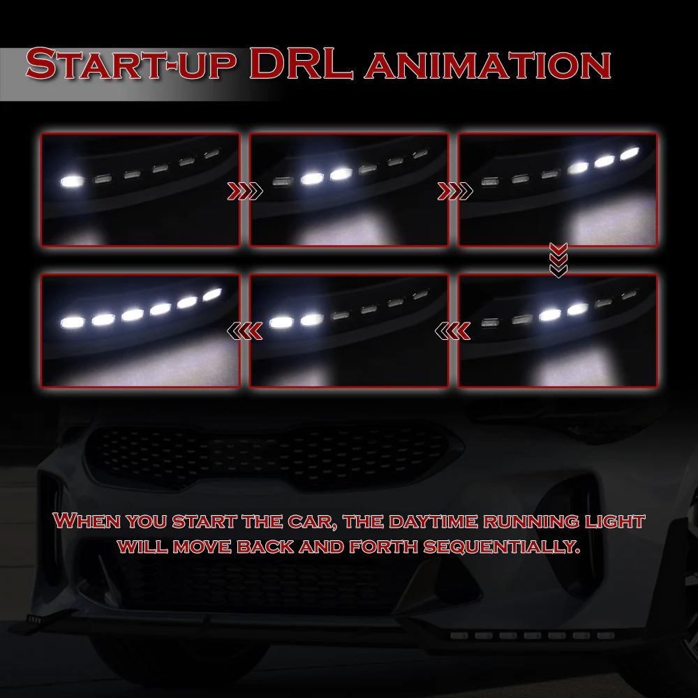 STP-Style For 2018-2023 Kia Stinger GT-Line Front Bumper Lip Splitter With LED Sequential Light -Painted Black - Image 11
