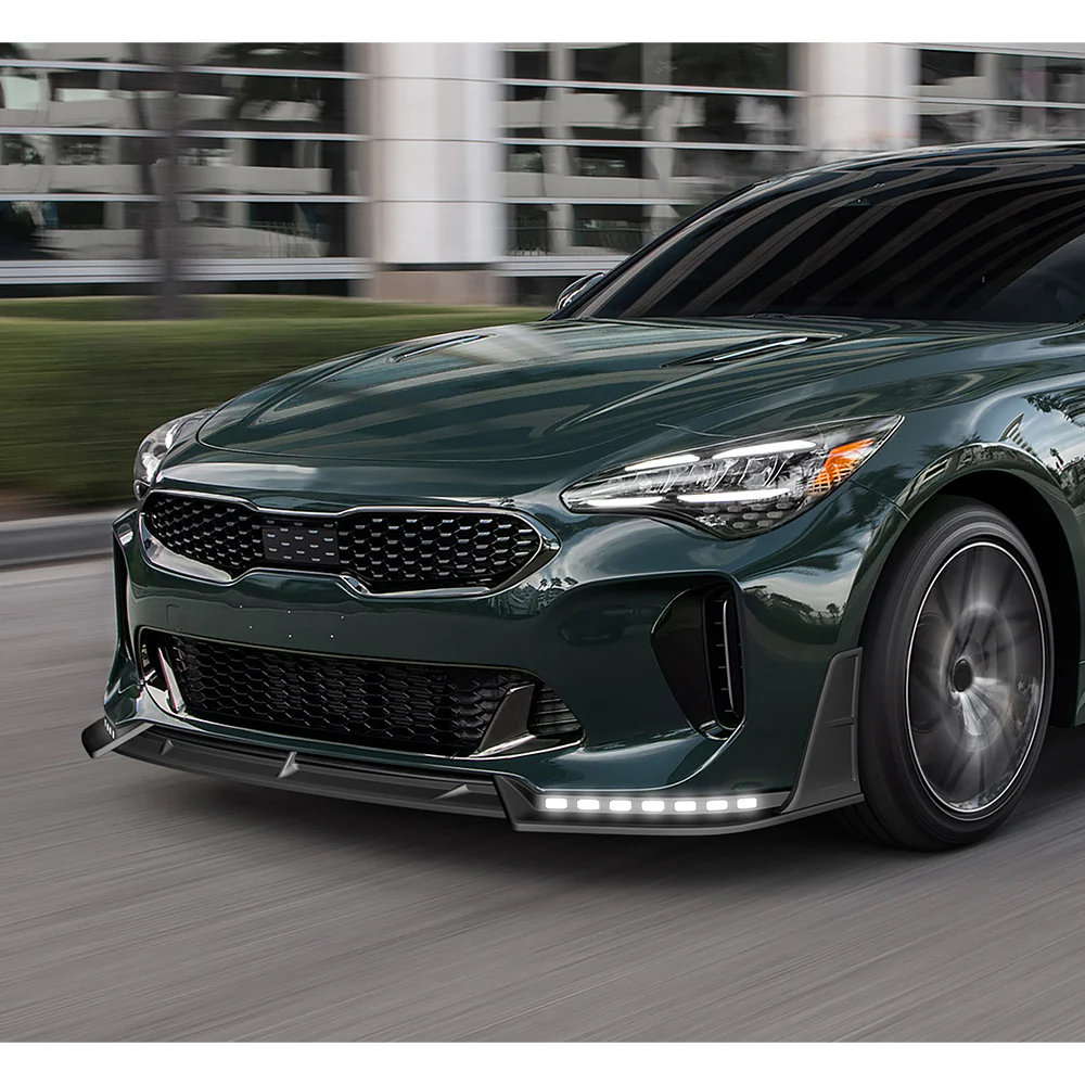 STP-Style For 2018-2023 Kia Stinger GT-Line Front Bumper Lip Splitter With LED Sequential Light -Unpainted Matte Black - Image 16