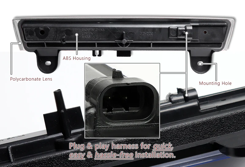2000-2006 GMC Yukon XL 1500 2500 LED 3RD Brake Light Rear Stop Lamp - Black Housing Clear Lens - Image 3