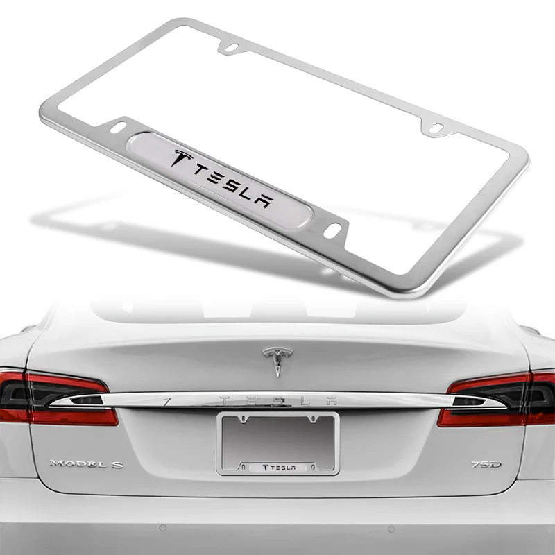 TESLA Silver Stainless Steel Metal License Plate Frame New X2 - Image 5