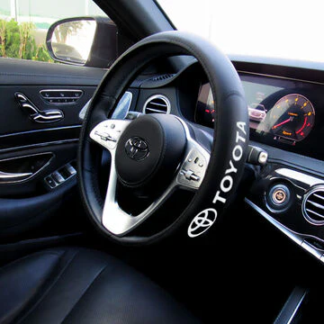 TOYOTA New Set Faux Leather 15" Diameter Car Auto Steering Wheel Cover with Logo Horn Button - Image 2