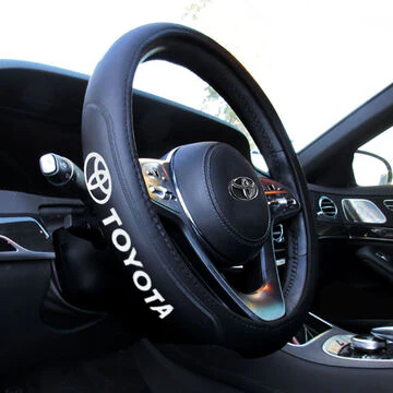 TOYOTA New Set Faux Leather 15" Diameter Car Auto Steering Wheel Cover with Logo Horn Button - Image 9
