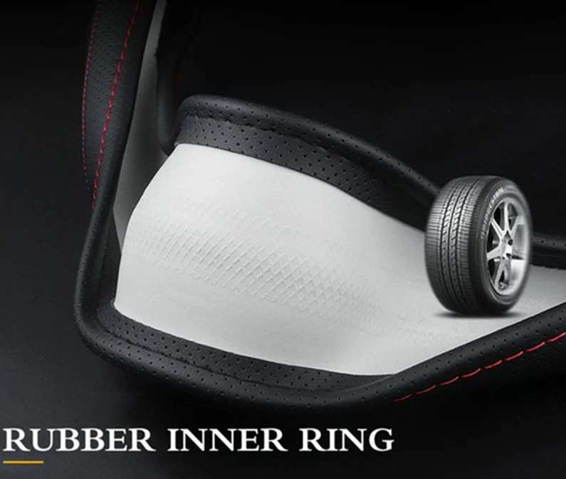 TOYOTA Set Black 15" Diameter Car Auto Steering Wheel Cover Quality Leather with Center Console Armrest Cushion Mat Pad Cover - Image 6