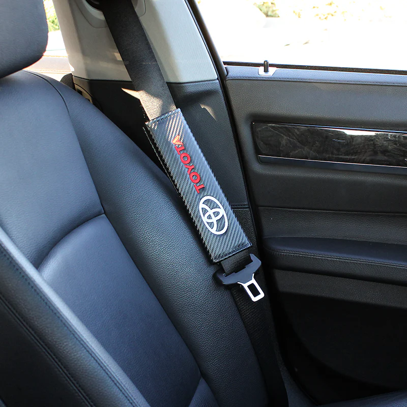 Toyota Set Carbon Fiber Look Embroidery Seat Belt Cover Shoulder Pads X2 with Keychain Lanyard - Image 3