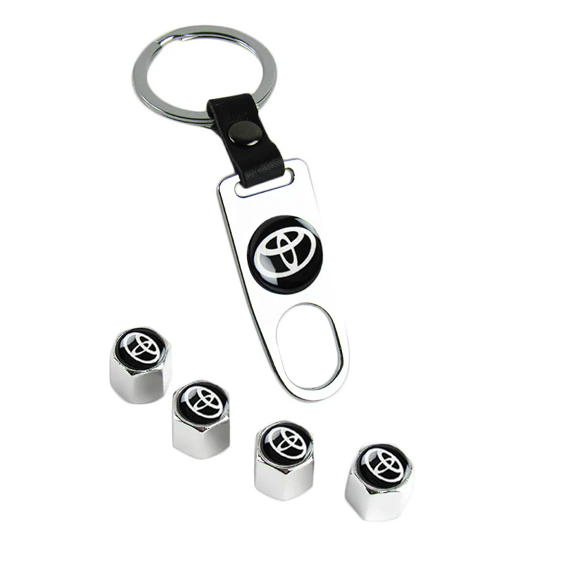 Toyota Set LOGO Emblems with Silver Keychain Tire Wheel Valves Air Caps - US SELLER - Image 8