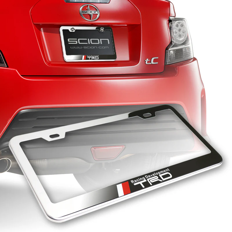 Toyota TRD Chrome Stainless Steel License Plate Frame with Caps & Bolts