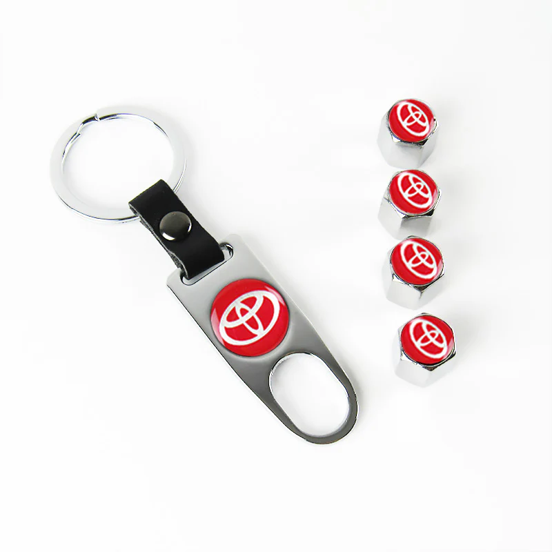 TOYOTA TRD Universal Car SUV Wheel Tire Valves Dust Stem Air Caps Keychain Emblem Silver Set - Image 6