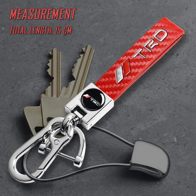 TOYOTA TRD Universal Chrome 3D Logo Carbon Fiber Look Red Leather Metal Gift Decor Quick Release Lanyard Keychain SUPRA COROLLA Camry