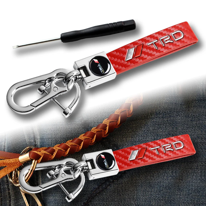 TOYOTA TRD Universal Chrome 3D Logo Carbon Fiber Look Red Leather Metal Gift Decor Quick Release Lanyard Keychain SUPRA COROLLA Camry - Image 2
