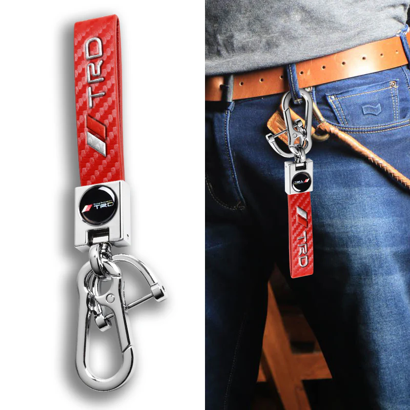 TOYOTA TRD Universal Chrome 3D Logo Carbon Fiber Look Red Leather Metal Gift Decor Quick Release Lanyard Keychain SUPRA COROLLA Camry - Image 5