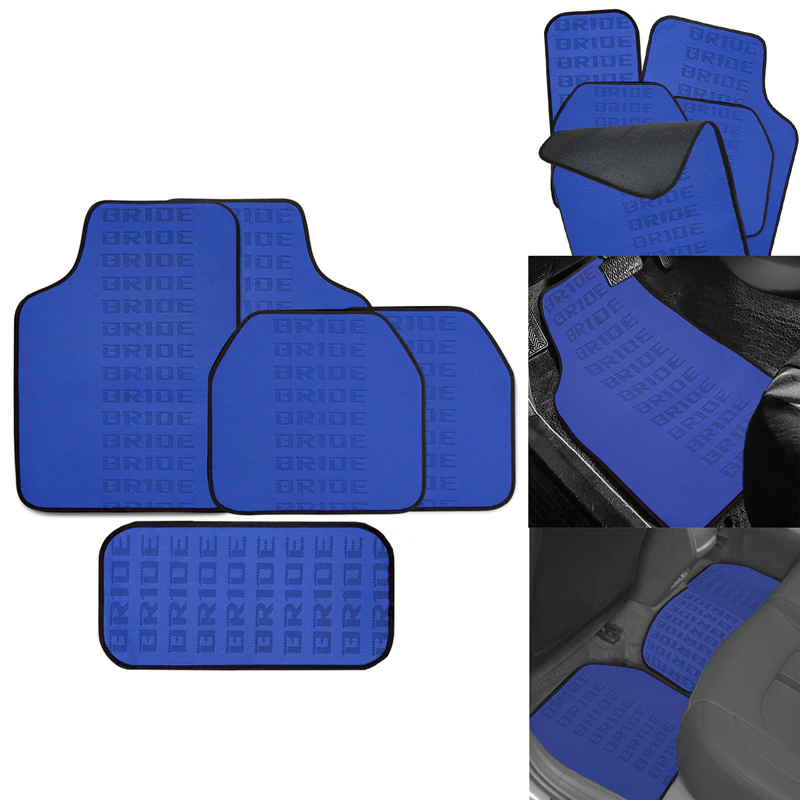 Universal JDM Bride Racing Fabric Blue Hybrid Floor Mats Interior Carpets 5PCS - Image 4