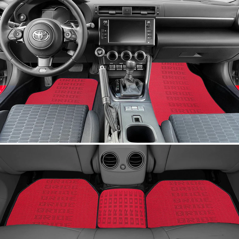 Universal JDM Bride Racing Fabric Red Hybrid Floor Mats Interior Carpets 5PCS - Image 4