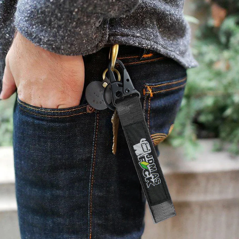 Universal Keychain Metal Key Ring Hook Nylon Strap Lanyard for JDM AS FCK JAF Brand New - Image 3