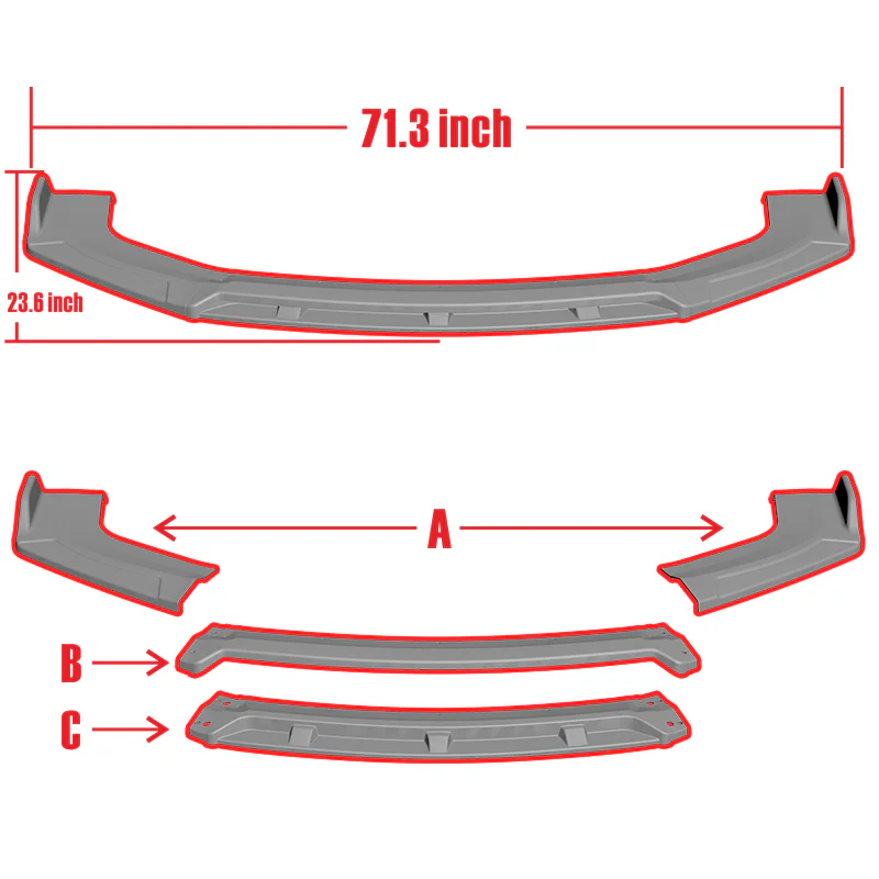 Universal Painted Black Configurable of up 3-Different Style Front Bumper Body Splitter Spoiler Lip 4PCS - Image 5