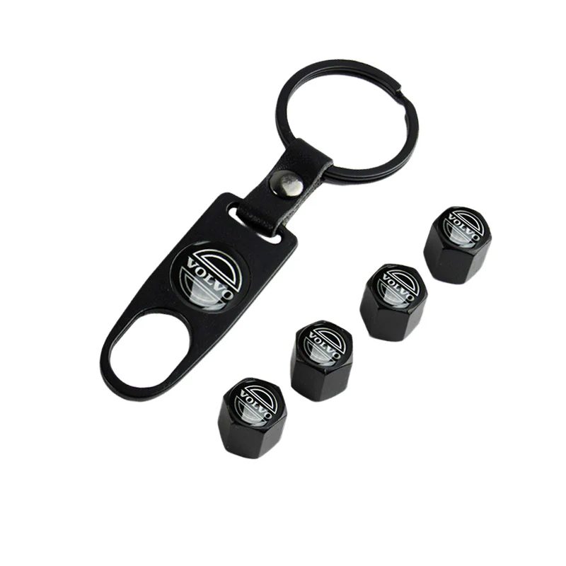 VOLVO Car Wheel Tire Valves Dust Stem Air Caps Keychain Emblem KEY FOB Black Set - US SELLER - Image 5
