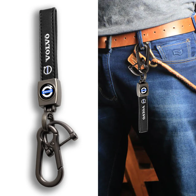 VOLVO Universal Black 3D Logo Leather Metal Gift Decor Quick Release Lanyard Keychain - Image 7