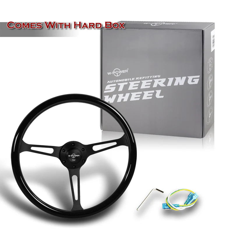 W-Power 15" 380mm 6-Bolt Hole JDM Euro VIP Style Classic Trim Grip With Aluminum Finished 3-Spoke 3 Inch Deep Dish Steering Wheel -Black Wood Grain Grip/Matte Black Center Spoke - Image 7