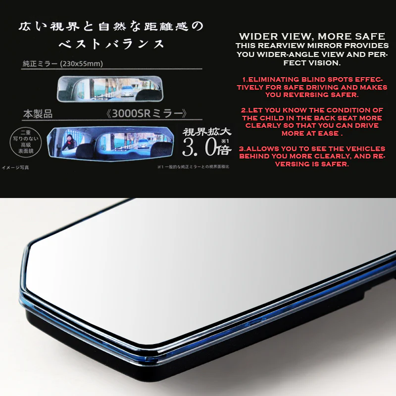 W-Power 400mm Wide Universal Interior Clip On Largest Visibility Panoramic Rear View Mirror -Clear Tint Flat - Image 2