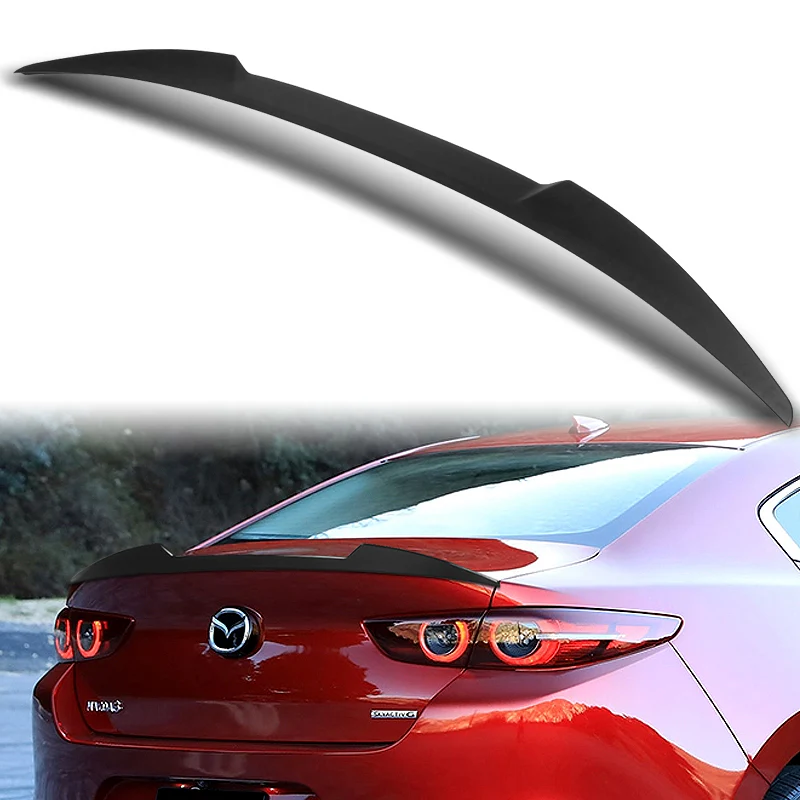 W-Power ABS V-Style Rear Trunk Lip Spoiler Wing For 2019-2023 Mazda 3 Sedan 4DR -Unpainted Matte Black - Image 6