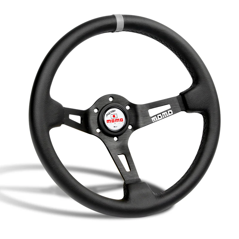 White Line 350mm MOMO Racing Steering Wheel Microfiber Leather with MOMO Horn Button