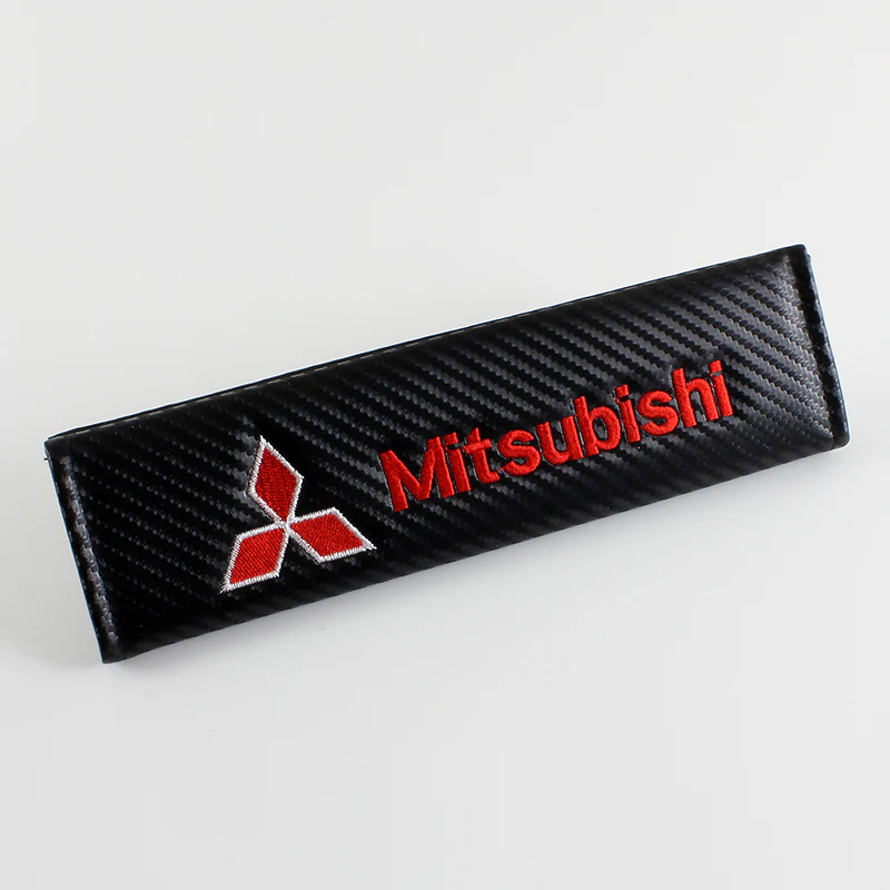 Mitsubishi Black & Red Carbon Fiber Look Seat Belt Cover X2 - Image 5