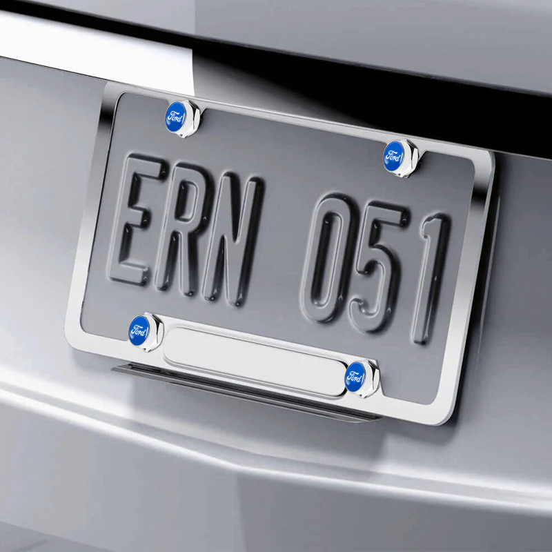 X4 For Blue/Chrome FORD Car License Plate Frame Security Screw Bolt Caps Covers - Image 4