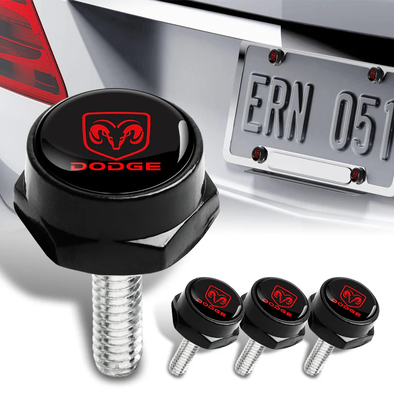 X4 For Dodge Ram Black Car License Plate Frame Bolt Cap Cover Screw Bolts Nuts